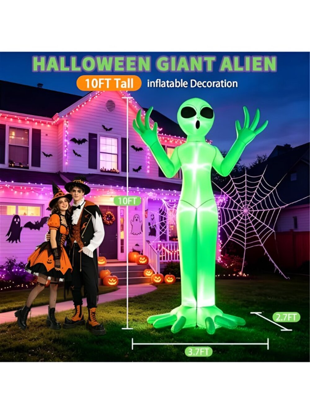 10FT Giant Halloween Inflatables Alien Outdoor Decoration - Picture 3 of 7